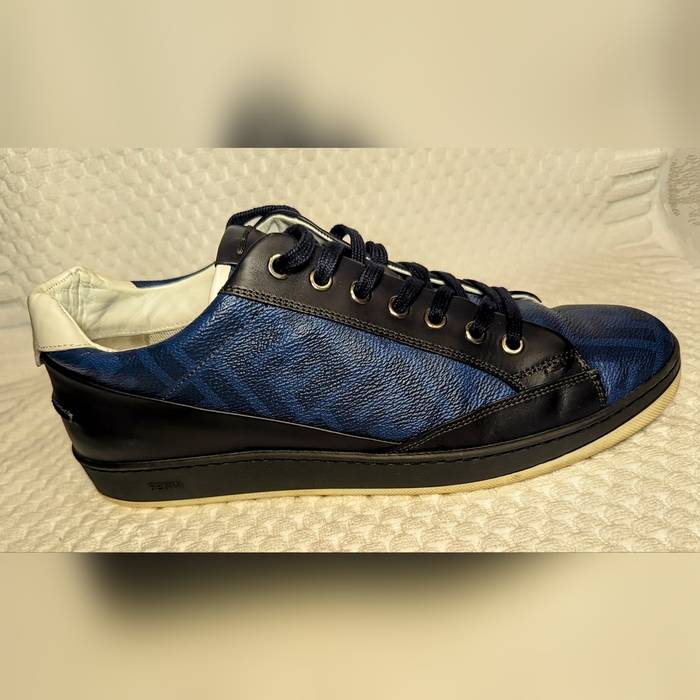 FENDI FF Leather Logo Sneakers Trainers Blue/Black Size US 8.5 / EU 41.5